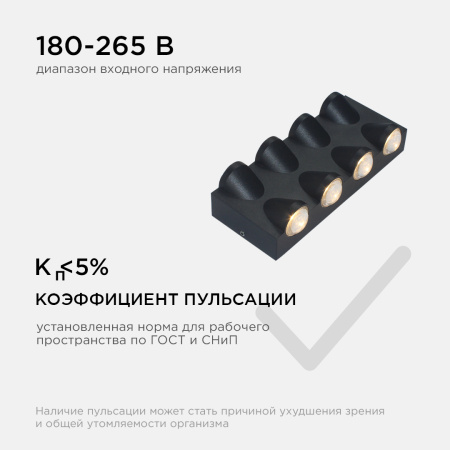 31-04 Светильник светодиодный, настенный, 8Вт, 230В/50Гц, 620лм, 3000К, IP54, 190х80х50мм, черный Apeyron