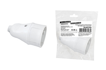 Кабельная розетка 2П б/з белая 10А 250B серии "Народная"