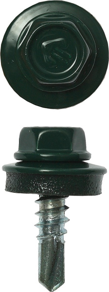 Саморезы СКМ кровельные, RAL 6005 зеленый насыщенный, 19 х 5.5 мм, 500 шт, для металлических конструкций, Профессионал ЗУБР