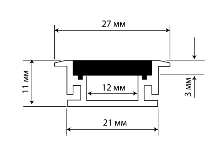 Donel Врезной алюминиевый профиль в пол, 27х11х2000. Цвет: Черный матовый, RAL9005,Серия:DN8ALE