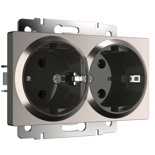 Встраиваемые механизмы Розетка СУ 2-м с заземл. 16А глянцевый никель IP20 Werkel Встраиваемые механизмы Розетка СУ 2-м с заземл. 16А глянцевый никель IP20 Werkel