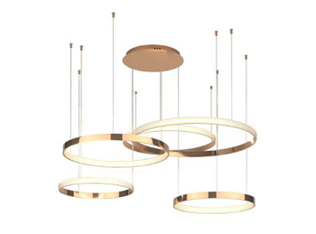 Светильник св/д Ring 5-колец 88W D45х3+D65+D85 латунь bl