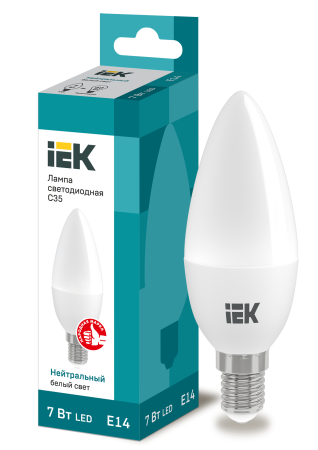 Лампа светодиодная C35 свеча 7Вт 230В 4000К E14 IEK