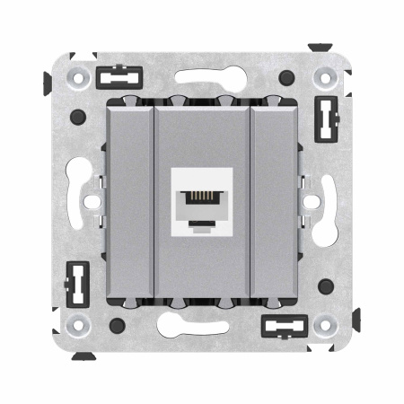 Телефонная розетка RJ-12 без шторки в стену одинарная, "Avanti", "Закаленная сталь" DKC