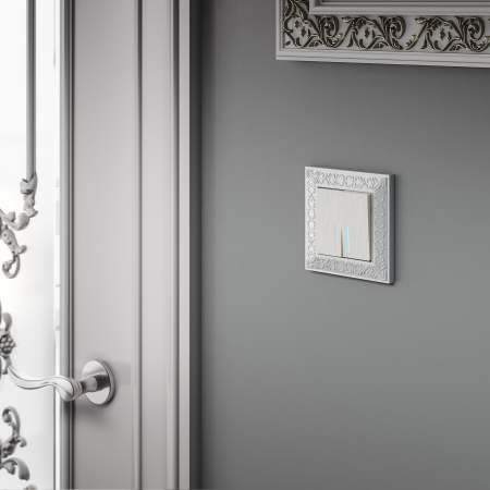 Встраиваемые механизмы Выключатель СУ 2 кл.(проход.) с подсветкой 10А перламутр рифленый IP20 Werkel