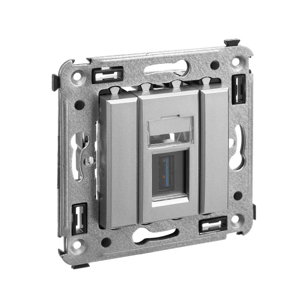 USB 3.0 розетка одинарная в стену, тип А-А, "Avanti", "Закаленная сталь" DKC USB 3.0 розетка одинарная в стену, тип А-А, "Avanti", "Закаленная сталь" DKC