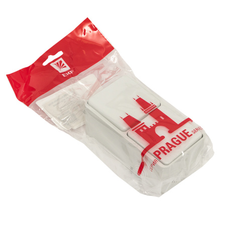 Прага Блок розетка-розетка 16А с/з с крышкой IP44 белая EKF