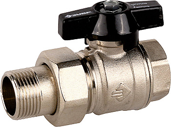 Кран шаровой полнопроходной с накидной гайкой "мама-папа", бабочка, никелированная латунь, 3/4" ЗУБР