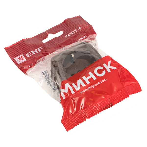 Минск Розетка 1-местная ОП 16А с заземлением тёмное дерево EKF Минск Розетка 1-местная ОП 16А с заземлением тёмное дерево EKF