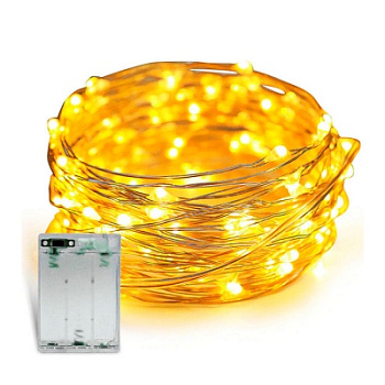 Гирлянда Роса 50 led IP65 на батарейках 5 метров Желтый Giant4