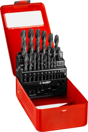 МАСТЕР 25шт(1-13мм), Набор сверл по металлу, сталь Р4М2, класс В, мет.бокс ЗУБР