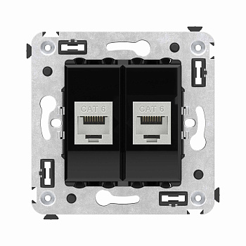 Компьютерная розетка RJ-45 без шторки в стену, кат.6 двойная экранированная, "Avanti", "Черный квадрат" DKC