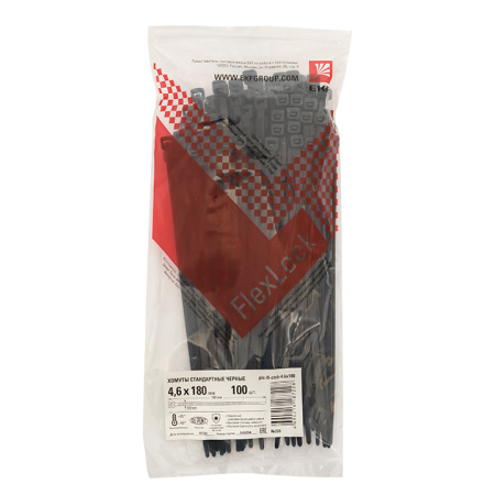 Хомут P6,6 стандартный (ч), 4,6x180 (100шт) FlexLock PROxima EKF