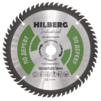 Диск пильный Industrial Дерево 185*20/16*60Т HW187 Hilberg