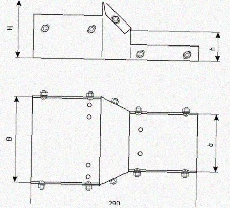 Лоток переходной замковый ЛПЗ 200х100-200х80 УТ1,5, оцинкованный лист, S1,0