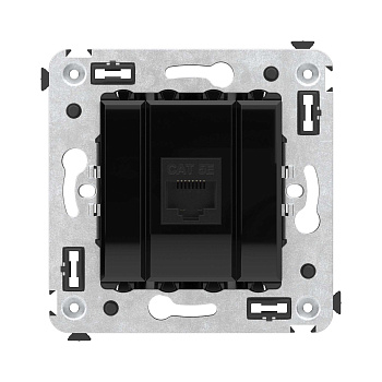 Компьютерная розетка RJ-45 без шторки в стену, кат.5е одинарная, "Avanti", "Черный квадрат" DKC