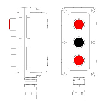 Взрывозащ. пост упр. из алюминия LCSD-03-B-MB-L1R(220)x1-P1B(11)x1-P1R(11)x1-PBMB-KA2MHK 1Ex d IIB T5 Gb Ex tb IIIC T95°С Db IP66