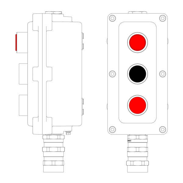 Взрывозащ. пост упр. из алюминия LCSD-03-B-MB-L1R(220)x1-P1B(11)x1-P1R(11)x1-PBMB-KA2MHK 1Ex d IIB T5 Gb Ex tb IIIC T95°С Db IP66
