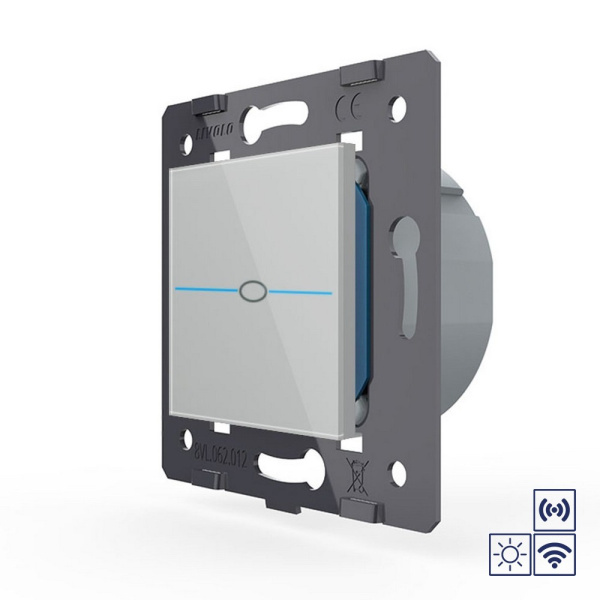 Одноклавишная импульсная сенсорная кнопка Quadro сухой контакт с радиоупр., серый (механизм) Livolo