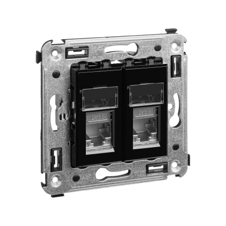 Компьютерная розетка RJ-45 в стену, кат.6 двойнаяэкранированная,"Avanti", "Черный квадрат" DKC