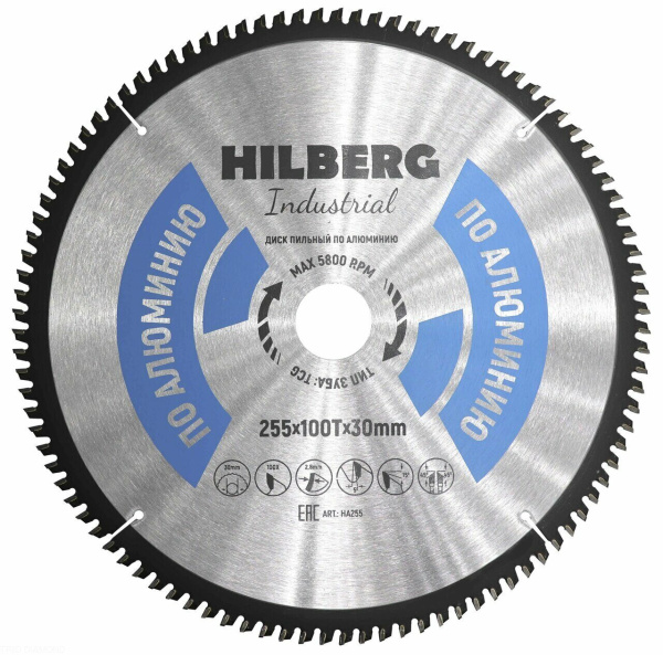 Диск пильный Industrial Алюминий 255*30*100Т HA255 Hilberg
