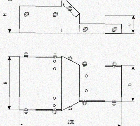 Лоток переходной замковый ЛПЗ 200х65-100х65 УХЛ1 горячее цинкование, S1,5