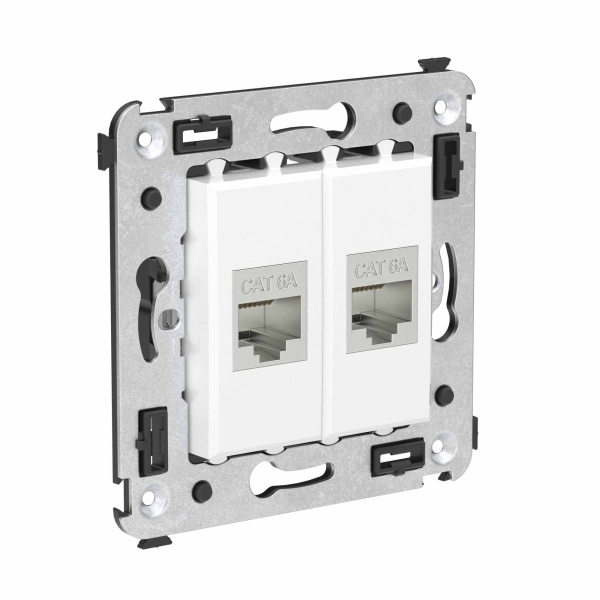 Компьютерная розетка RJ-45 без шторки в стену, кат.6А двойная экранированная, "Avanti", "Белое облако" DKC Компьютерная розетка RJ-45 без шторки в стену, кат.6А двойная экранированная, "Avanti", "Белое облако" DKC