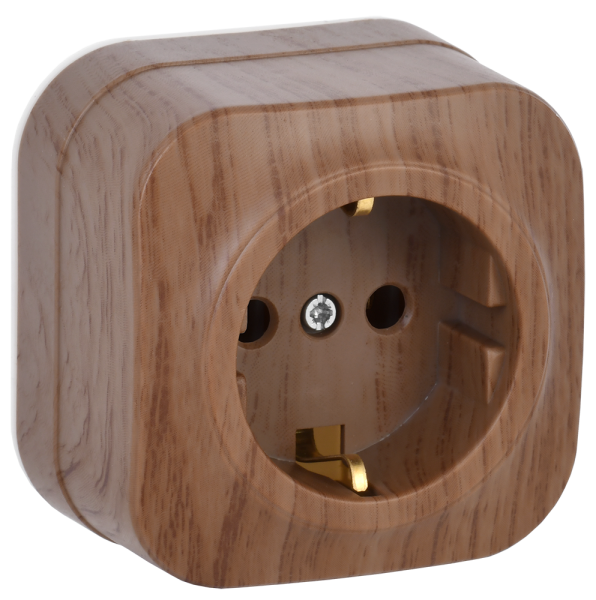 Розетка одноместная ОУ РС20-3-ХД с з/з 16А GLORY дуб IEK