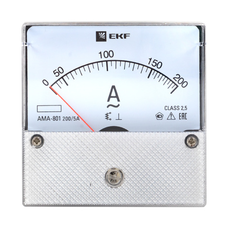 Амперметр AMA-801 аналоговый на панель (80х80) круглый вырез 200А трансф, подкл, EKF