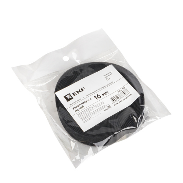 Хомут-липучка 16 мм (5м ролл) черный PROxima EKF