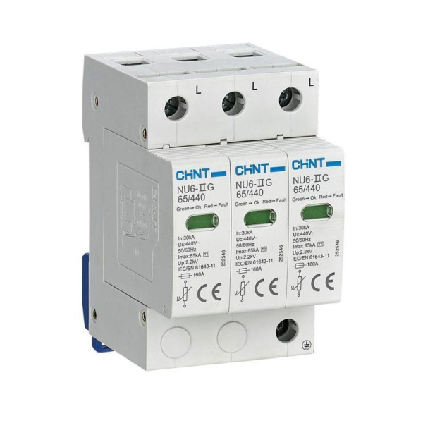 Ограничитель импульсных перенапряжений NU6-IIG 3П In=25кА Uc=440В Im=65кА CHINT