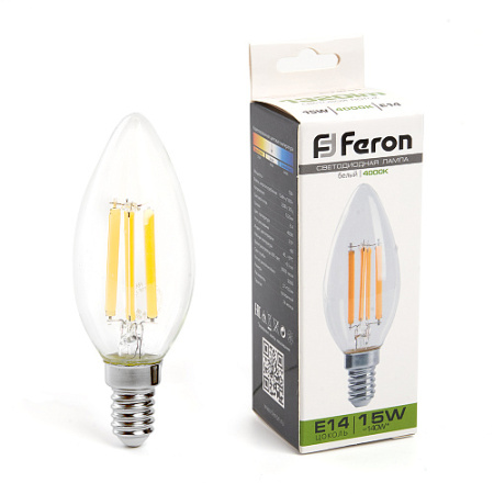 Лампа светодиодная 15 Вт 230V E14 4000K прозрачная, LB-717 Feron 