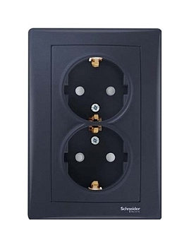Sedna Розетка СУ 2 мест. с зазем. без шторок в сборе 16А графит IP20 Schneider Electric