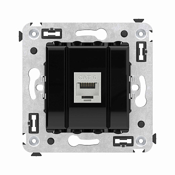 Компьютерная розетка RJ-45 без шторки в стену, кат.6 одинарная экранированная, "Avanti", "Черный квадрат" DKC