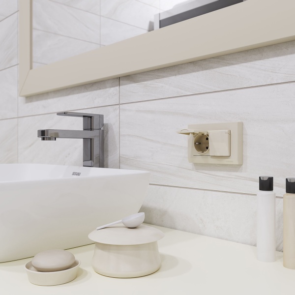 Розетка двойная влагозащ. с зазем. с защит. крышками и шторками (слоновая кость) СУ IP44 Werkel