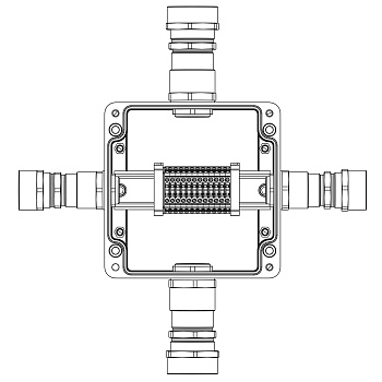 Взрывозащ. клемм. коробка из полиэстера TBE-P-05-(12xCBC.2)-1xKA4MHK(A)(C)-1xKA3MHK(B)(D) e IIC Т5 Gb / Ex tb IIIC T95°C Db IP66 / ШЗ / КЗ DKC