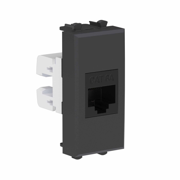 Компьютерная розетка RJ-45 без шторки модульная, кат.6А, "Avanti", "Черный матовый", 1 модуль DKC