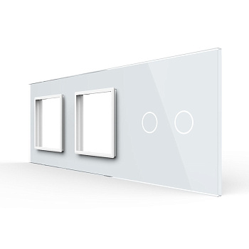 Панель для двух розеток и сенсорного выключателя, 2 клавиши, цвет белый, стекло Livolo