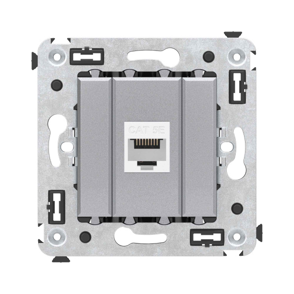 Компьютерная розетка RJ-45 без шторки в стену, кат.5е одинарная, "Avanti", "Закаленная сталь" DKC