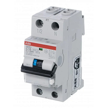 Дифференциальный автоматический выключатель АВДТ 1П+N 16А С 10мА DS201 ABB