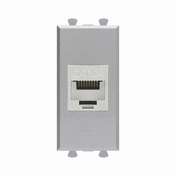 Компьютерная розетка RJ-45 без шторки модульная, кат.6А экранированная, "Avanti", "Закаленная сталь", 1 модуль DKC