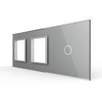 Панель для двух розеток и сенсорного выключателя, 1 клавиша, цвет серый, стекло Livolo