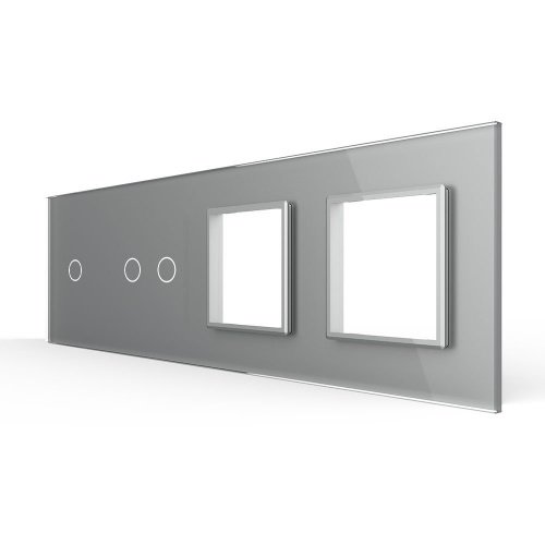 Панель для 2-х сенсорных выключателей и 2-х розеток, 3 клавиши (1+2), цвет серый, стекло Livolo фото 5