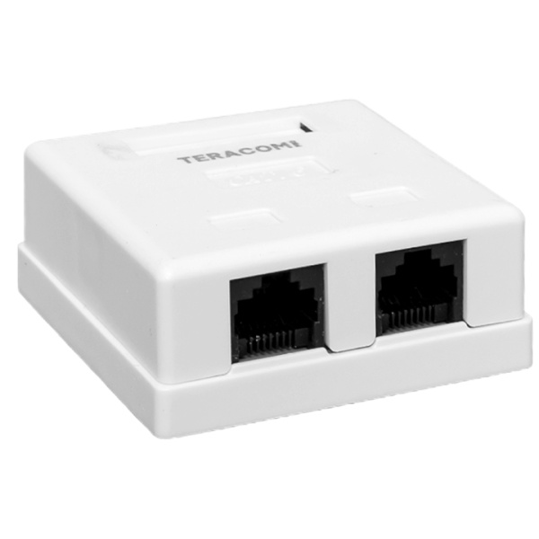 Розетка настенная TERACOM PRO Cat,6 неэкранированная 2 порта RJ-45 Dual IDC белая EKF