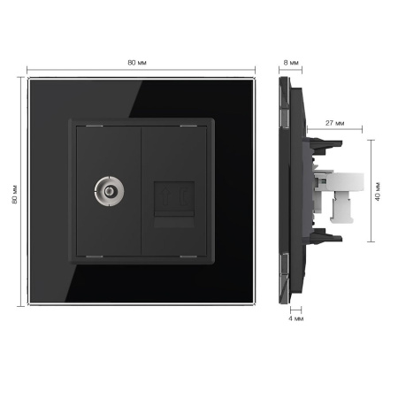 Розетка ТВ/ТЛФ Черная Livolo