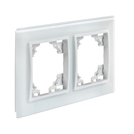 Минск Рамка 2-местная стеклянная белая EKF