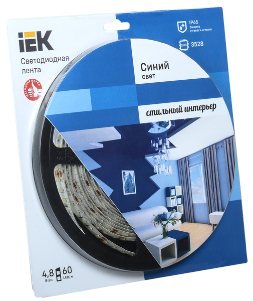 Лента светодиодная 5м блистер LSR-3528B60-4.8-IP65-12V IEK-eco