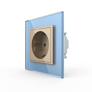 Розетка Livolo 1 пост Золотая с синей рамкой VL-C7C1EU-13/19 Розетка Livolo 1 пост Золотая с синей рамкой VL-C7C1EU-13/19