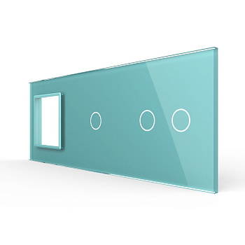 Панель для розетки и двух сенсорных выключателей, 3 клавиши (1+2), цвет зеленый, стекло Livolo