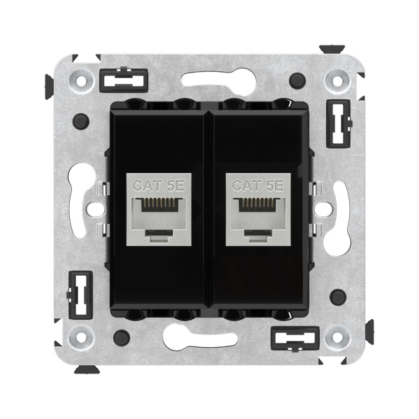 Компьютерная розетка RJ-45 без шторки в стену, кат.5e двойная экранированная, "Avanti", "Черный квадрат" DKC